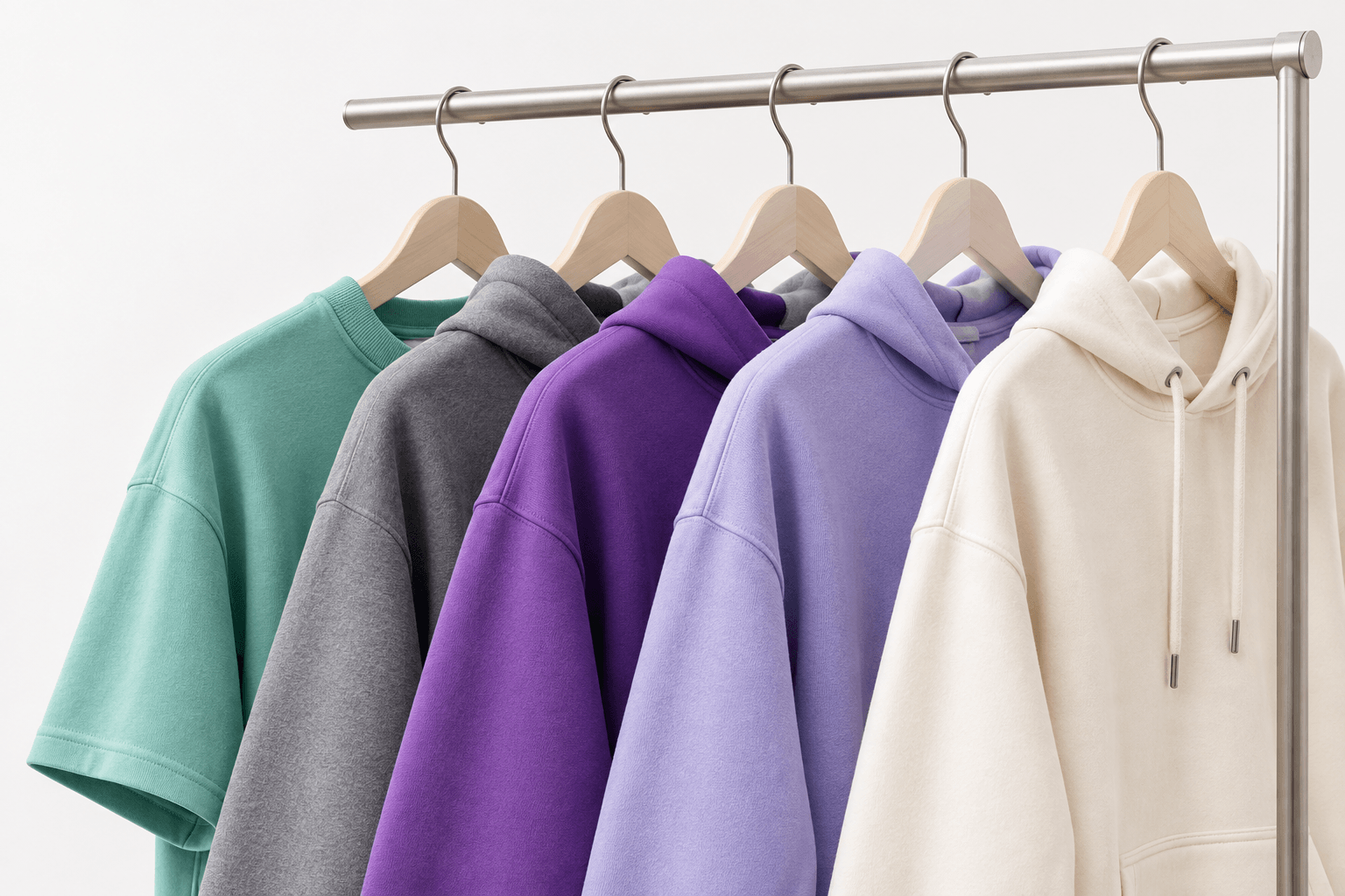 Rack of branded apparel in production facility